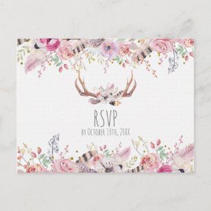 Boho Chic Bloemen Hertengeweien Rustieke Trouw-RSV Uitnodiging Briefkaart