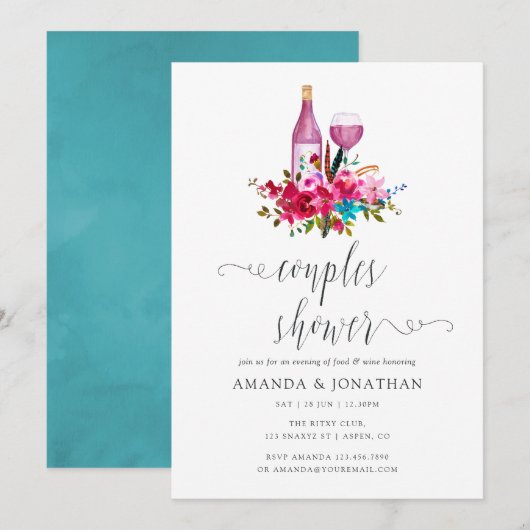 Boho Chic Bloemen Koppels Bruisfeest Wijnproeverij Kaart (Voorkant / Achterkant)