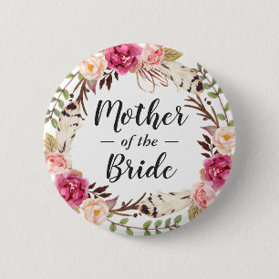 Boho Chic Bloemen Krans Moeder van de bruid bruide Ronde Button 5,7 Cm