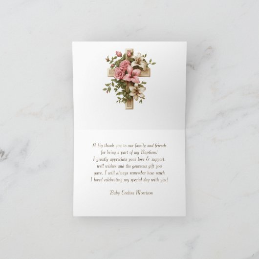 Boho Chic Bloemen Meisjes Doop Bedankkaart (Binnen)