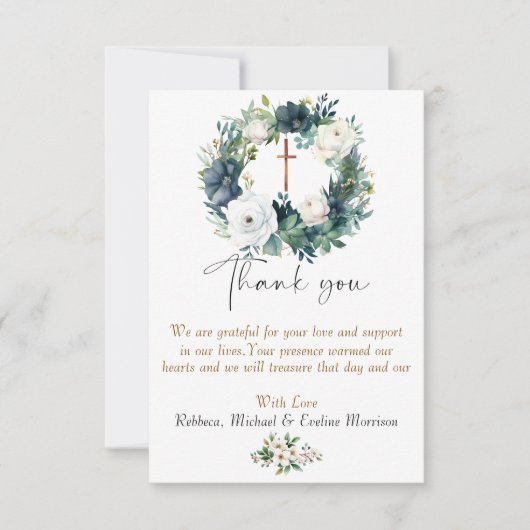 Boho Chic Bloemen Meisjes Doop Bedankkaart (Voorkant)