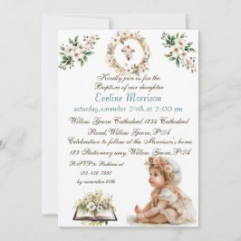 Boho Chic Bloemen Meisjes Doop Kaart
