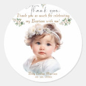 Boho Chic Bloemen Meisjes Doop Ronde Sticker (Voorkant)