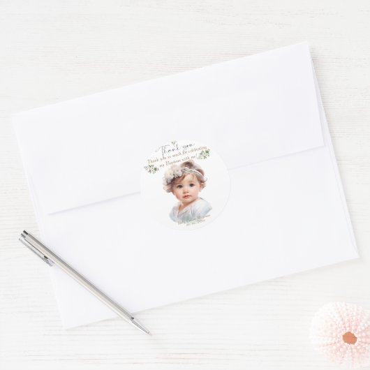 Boho Chic Bloemen Meisjes Doop Ronde Sticker (Envelop)