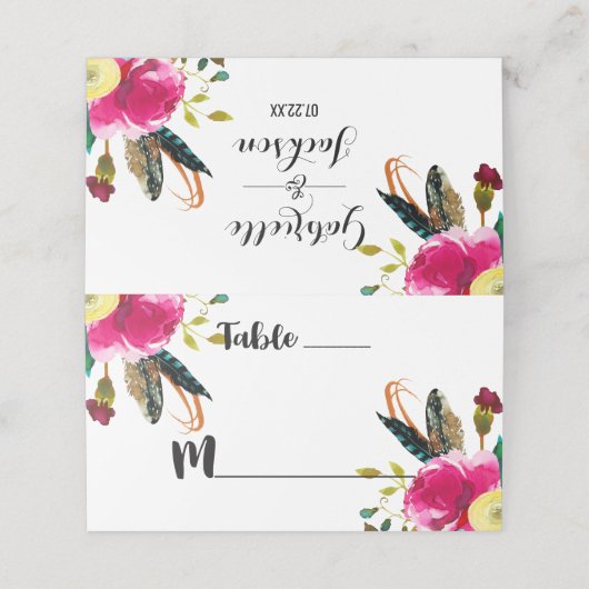 Boho Chic Bloemen Tafelnummer Zitplaatsnaam Plaatskaartje (Buitenkant ongevouwen)