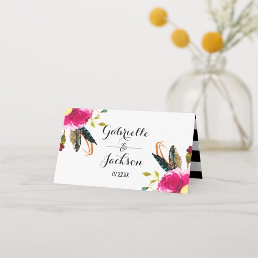 Boho Chic Bloemen Tafelnummer Zitplaatsnaam Plaatskaartje (Achterkant)