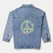 Boho Chic Bloemen Vredesbord Blauw Jean Coat Denim Jacket (Achterkant)
