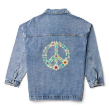 Boho Chic Bloemen Vredesbord Blauw Jean Coat