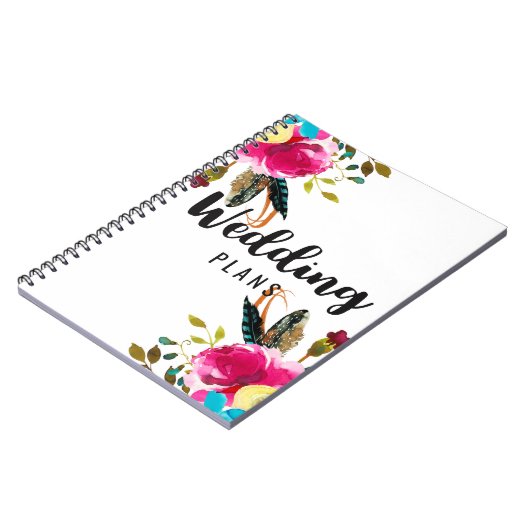 Boho Chic Bloemen Waterverf Bruiloft Planner Notitieboek (Linkerzijde)