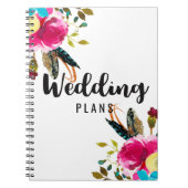 Boho Chic Bloemen Waterverf Bruiloft Planner Notitieboek (Voorkant)