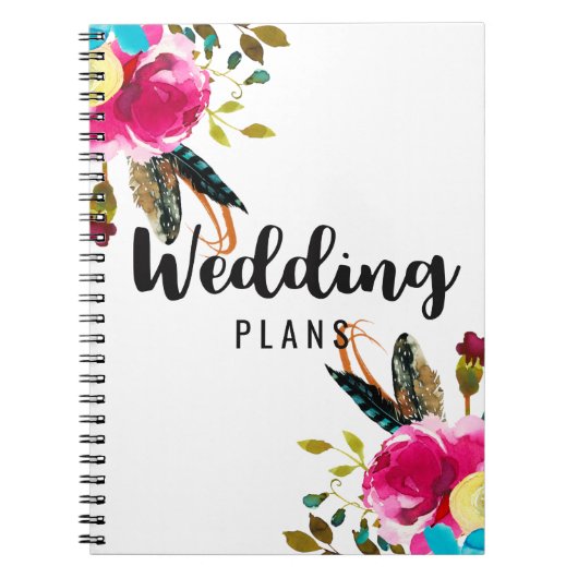 Boho Chic Bloemen Waterverf Bruiloft Planner Notitieboek (Voorkant)