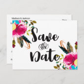 Boho Chic Bloemen Waterverf Bruiloft Save the Date Aankondigingskaart (Voorkant / Achterkant)