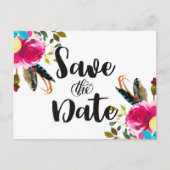 Boho Chic Bloemen Waterverf Bruiloft Save the Date Aankondigingskaart (Voorkant)