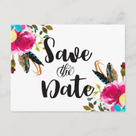 Boho Chic Bloemen Waterverf Bruiloft Save the Date Aankondigingskaart