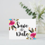Boho Chic Bloemen Waterverf Bruiloft Save the Date Aankondigingskaart (Staand voorkant)
