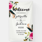 Boho Chic Bloemen Waterverf Bruiloft Welkom Spandoek (Verticaal)