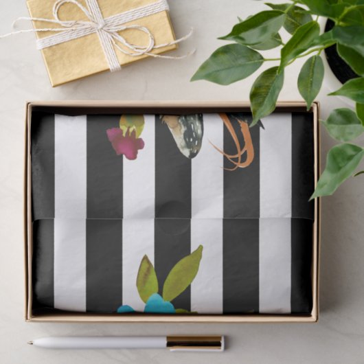 Boho Chic Bloemen Waterverf & Strepen Bruiloft Tissuepapier (Geschenk)