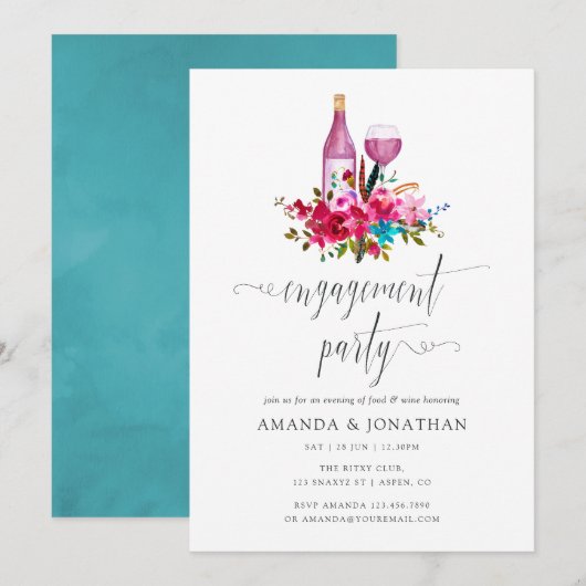 Boho Chic Bloemens Engagement Party Wijnproeverij Kaart (Voorkant / Achterkant)