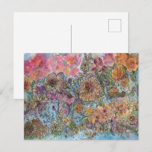 Boho Chic Bloementuin Aquarel Schilderij Briefkaart (Voorkant / Achterkant)