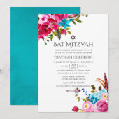Boho Chic Bloemenvleermuis Mitzvah Kaart (Voorkant / Achterkant)