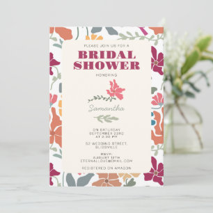 Boho Chic Bloemige Midden Eeuw Retro Bruidsdouche Kaart