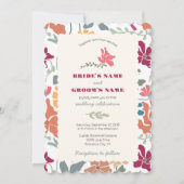 Boho Chic Bloemige Midden Eeuw Retro Bruiloft Kaart (Voorkant)