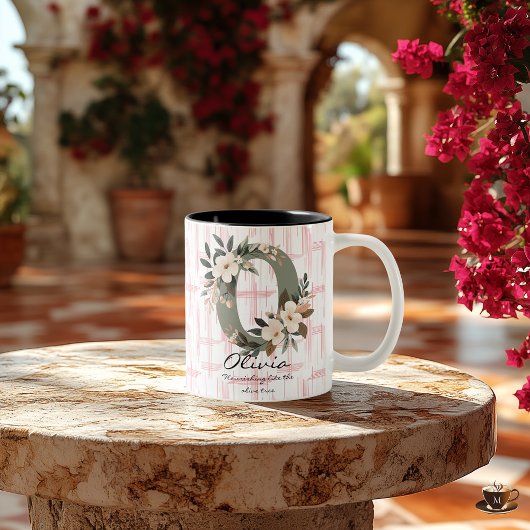 Boho Chic Bloemige Monogrammok - Olivia Tweekleurige Koffiemok