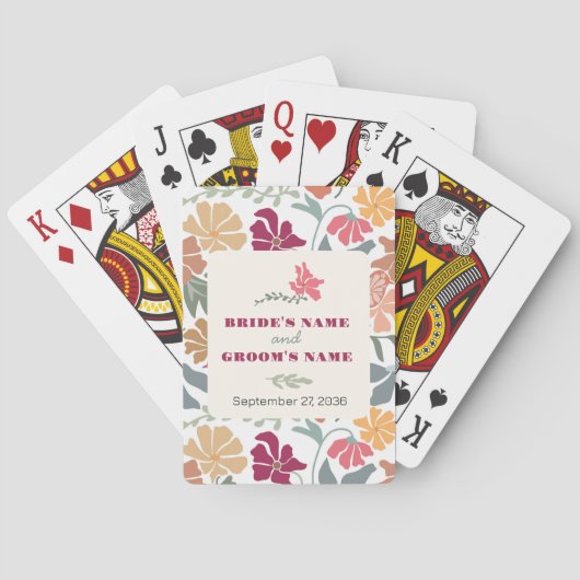 Boho Chic Bloemige Retro Bruiloft Favor Mid Centur Pokerkaarten (Achterkant)