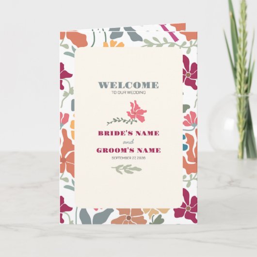 Boho Chic Bloemige Retro Huwelijksprogramma Programma (Voorkant)