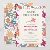 Boho Chic Bloemige Retro Mid Century Bruiloft Save The Date (Voorkant / Achterkant)