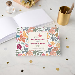 Boho Chic Bloemige Retro Mid Century Trouwdag Gastenboek