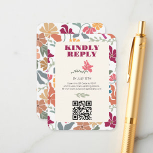 Boho Chic Bloemige Retro Mid Century Trouwdag Informatiekaartje