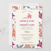 Boho Chic Bloemige Retro Mid Century Trouwdag Kaart (Voorkant)