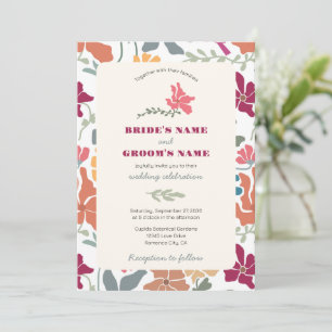 Boho Chic Bloemige Retro Mid Century Trouwdag Kaart