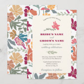 Boho Chic Bloemige Retro Mid Century Trouwdag Kaart (Voorkant / Achterkant)