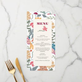 Boho Chic Bloemige Retro Mid Century Trouwdag Menu