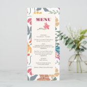 Boho Chic Bloemige Retro Mid Century Trouwdag Menu (Staand voorkant)