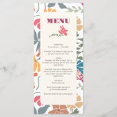 Boho Chic Bloemige Retro Mid Century Trouwdag Menu (Voorkant)