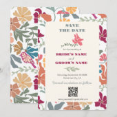 Boho Chic Bloemige Retro Mid Century Trouwdag Save The Date (Voorkant / Achterkant)
