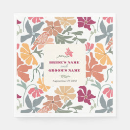 Boho Chic Bloemige Retro Mid Century Trouwdag Servet