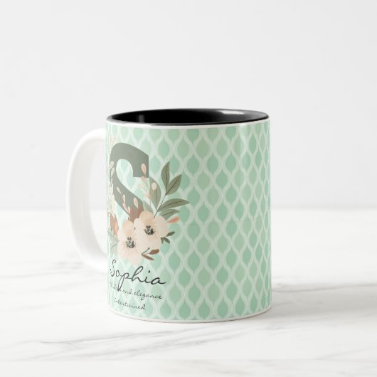 Boho Chic bloemmonogram Mok - Sophia (Voorkant links)