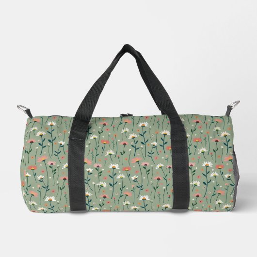 Boho Chic Bloemmotief Saliegroen Plunjezak (Voorkant)