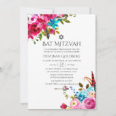 Boho Chic Bloemrijke Bat Mitzvah Kaart (Voorkant)