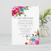 Boho Chic Bloemrijke Bat Mitzvah Kaart (Staand voorkant)