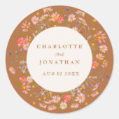 Boho Chic Bloemrijke Herfst Bruiloft Ronde Sticker (Voorkant)