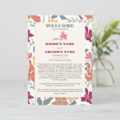 Boho Chic Bloemrijke Retro Trouwdag Itinerarium Programmakaart (Staand voorkant)