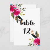 Boho Chic Bloemrijke Watercolor Trouwtafel Nummers Kaart (Voorkant / Achterkant)