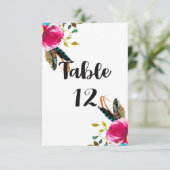 Boho Chic Bloemrijke Waterverf Trouwtafel Nummers Kaart (Staand voorkant)