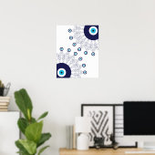 Boho Chic Blue Evil Eye Lucky Mandala Pattern Poster (Thuiskantoor)