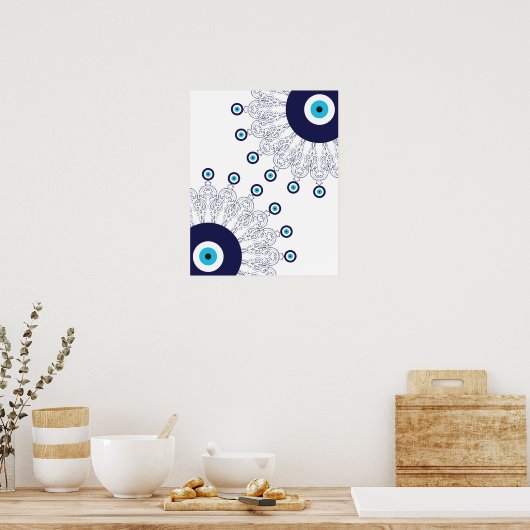 Boho Chic Blue Evil Eye Lucky Mandala Pattern Poster (Keuken)